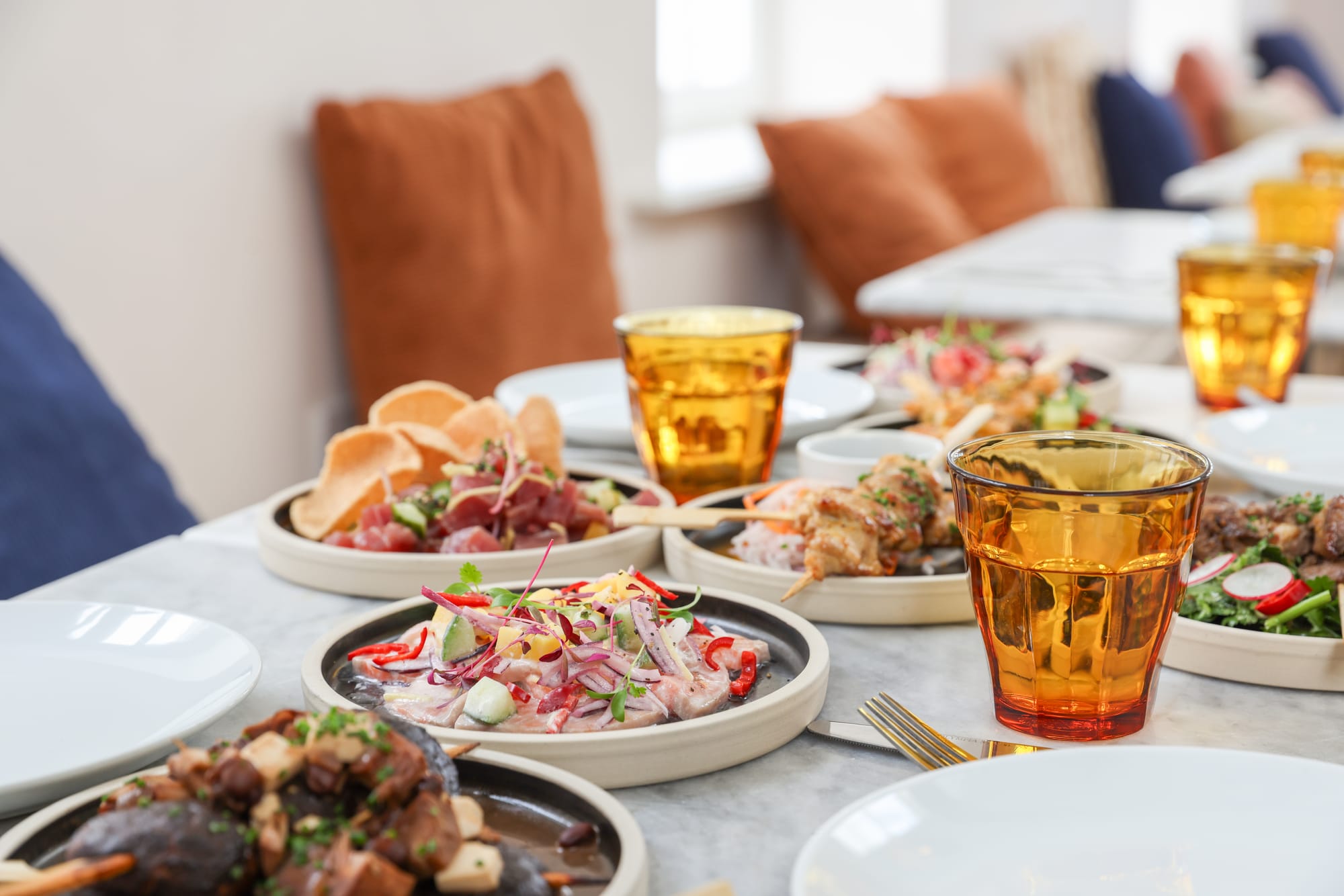 A selection of dishes on a table setting